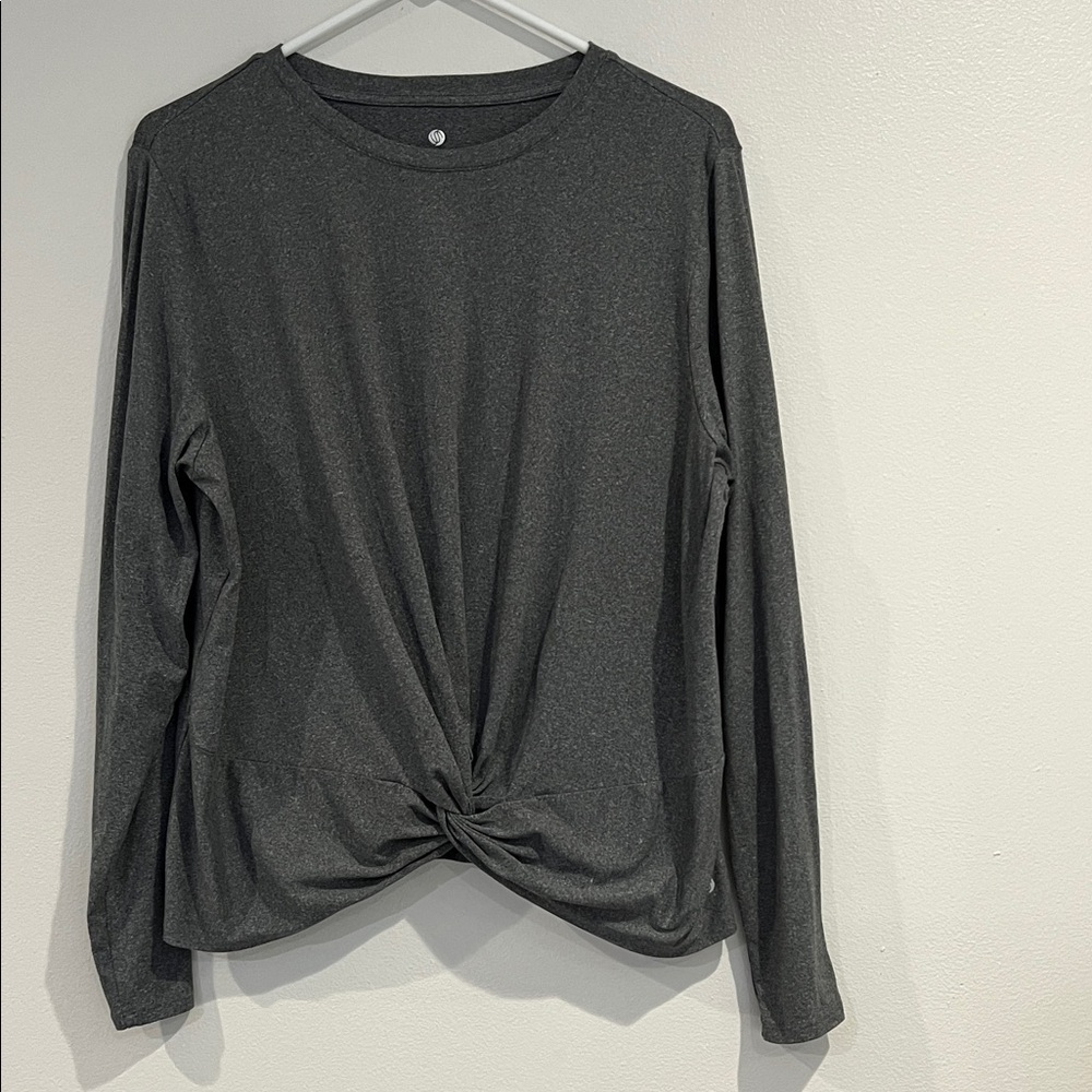Elegant Charcoal Long Sleeve Twist Top